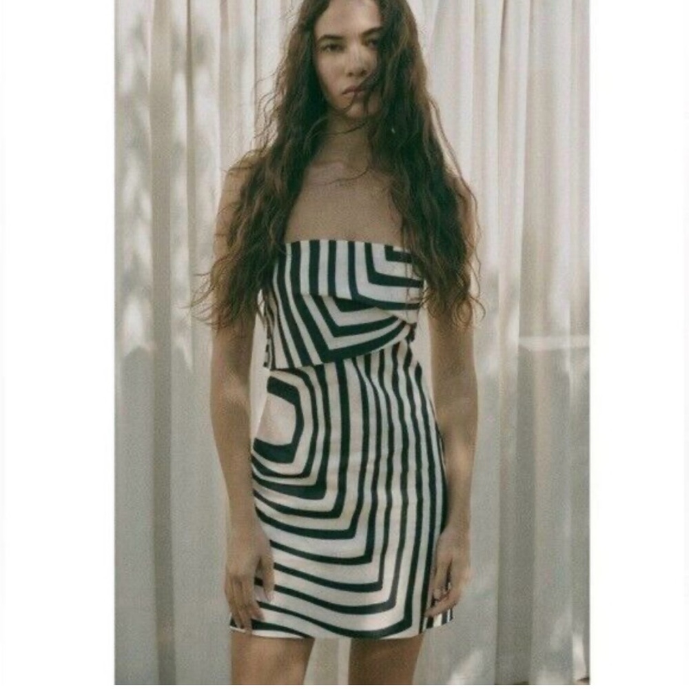Zara Monochrome Geometric Strapless Dress